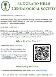 El Dorado Hills Genealogical Society (EDHGS) - Research Workshop