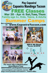 Free Capoeira classes this week! (Sat 28; Tues 31; Thurs 4/2)