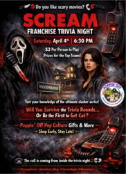🔪📞 Do you like scary movies...trivia night @ Poppin' Off does! 📞🔪