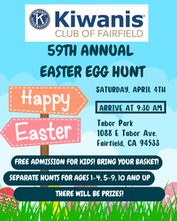 Kiwanis Club of Fairfield’s 59th Annual Easter Egg Hunt on Saturday, April 4th at Tabor Park