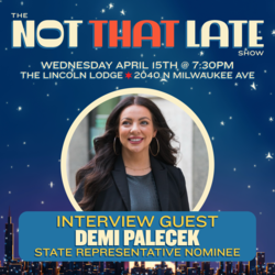 Demi Palecek, IL House Candidate (D-13), crashes Chicago’s Late Night Talk Show