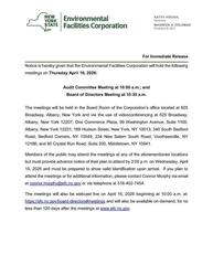 April Meetings of the NYSEFC's Audit Committee and Board of Directors