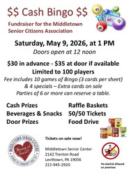Spring Cash Fundraiser Bingo - Middletown Seniors