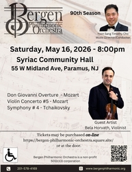 Bela Horvath, violinist and BPO Saturday, 5/16 8 pm- Syriac Hall, 55 W. Midland Ave, Paramus, NJ