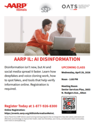 AI Disinformation: Free Monthly Tech Class with AARP - Senior Services Plus - Alton, IL - Apr. 29