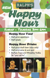 Happy Hour at Ralph’s American Grill every Sunday to Thursday