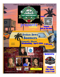 The Broken Down Boomers Comedy Show @ O'Brien's Pub North Tampa   Classic Car Show!