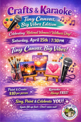 🎤🎨 Crafts & Karaoke: Tiny Canvas, Big Vibes Edition @ Poppin' Off 🎨🎤