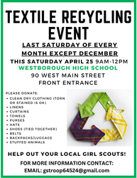 Westborough Girl Scouts Textile Drive 4/26 9-12 Westborough High School