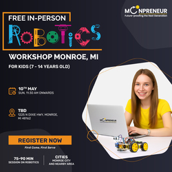 In-Person Free Robotics/Math Workshop for Kids at Monroe, MI (7-14)