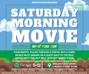 Saturday Morning Movie at the Vineland Public Library- May 16th, 11:00am-1:00pm