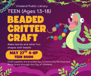 Teen Beaded Critter Craft at the Vineland Public Library- May 27th 4:00pm-6:00pm