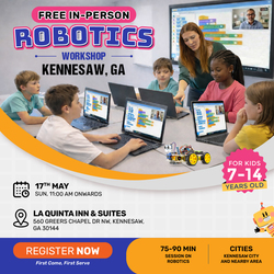 In-Person Free Robotics/Math Workshop for Kids at Kennesaw, GA (7-14)