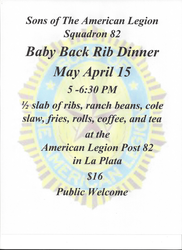 Baby Back Rib Dinner hosted by the Sons of The American Legion Squadron 82