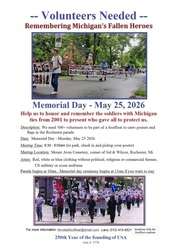 200+  Volunteers Needed to Honor Michigan Fallen Heroes in Rochester Memorial Day Parade