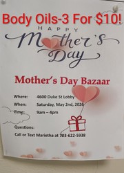 Mother's Day Bazaar ,May 2,2026,9-4