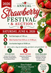 Cecilton UM Parish's Annual Strawberry Festival & Auction, June 6, 2026 - Yard Sale begins at 7 am