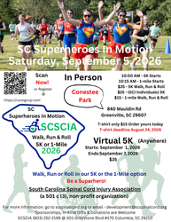 2026 SC Superheroes In Motion 5K with 1-mile option at Conestee Park on Saturday, September 5, 2026