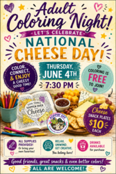 🧀🎨 ADULT COLORING NIGHT: CHEESE THE DAY EDITION @ POPPIN' OFF 🎨🧀