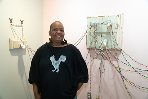 Spoken word artist Slam Anderson responds to Kendra Frorup’s "Healing Properties" at Gallery221@HC