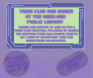 Teen Club Meeting & Games at the Vineland Public Library- June 3rd, 4:00pm-6:00pm
