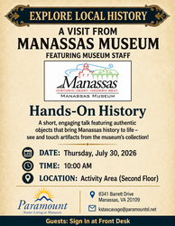 Hands-On History Lecture with Manassas Museum at Paramount Senior Living (Thursday 7/30/2026) - FREE