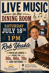 Live Music (Rob Yeakle) at Paramount Senior Living at Manassas (Saturday July 18, 2026) - FREE