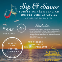 Sip & Savor Buffet and Wine Tasting Cruise Aboard the Barbara-Lee with Amour Du Vin
