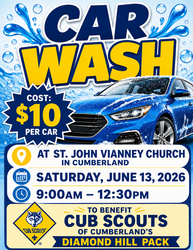 Cub Scouts Pack 1 Diamond Hill Car Wash Fundraiser June 13 9am-12pm