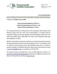 June Meetings of the NYSEFC's Finance Committee, Audit Committee, and Board of Directors