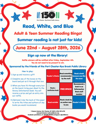 “Read, White, and Blue,” Adult & Teen Summer Reading Bingo at the Library