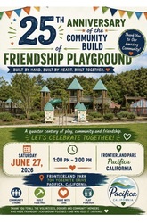 June 27th 1pm- Celebrate 25th anniversary of Friendship playground at Frontierland Park