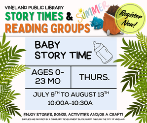 Baby Storytime at the Vineland Public Library- July 30th, 10-10:30am