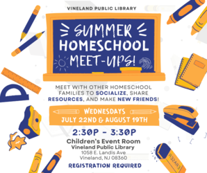 Homeschool Meet-Up at the Vineland Public Library- July 22nd 2:30pm-3:30pm