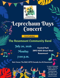 Rosemount Community Band Leprechaun Days Concert July 20, 2026 at 7:00 p.m. at Central Park