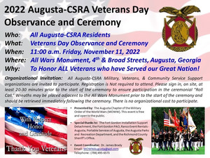 CANCELED: 2022 Augusta-CSRA Veterans Day Observance and Ceremony
