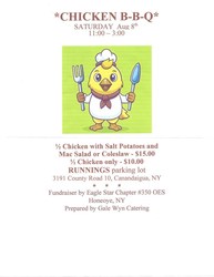 CHICKEN BBQ Fundraiser, Aug 8, 2026. 11:00 - 3:00