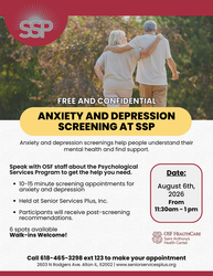 Free Anxiety/Depression Screenings at SSP - Aug. 6 - Alton, IL