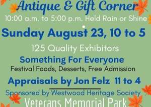Craft Show & Antique & Gift Corner in the Park, Aug. 23, Westwood, NJ