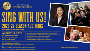 San Antonio Mastersingers to hold 2026-27 Season Auditions August 15, 2026