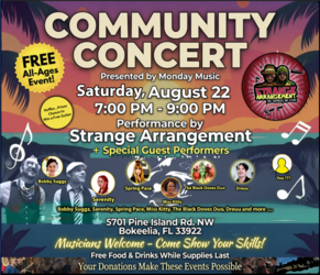 "FREE COMMUNITY CONCERT" "Presented by Monday Music"