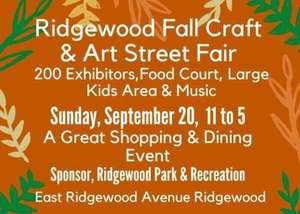 Ridgewood Fall Art & Craft Street Fair, Sun. Sept. 20, Downtown Ridgewood