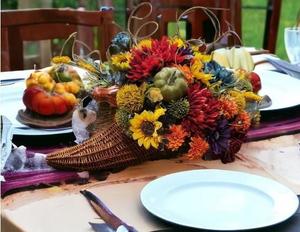 Fall Silk Flower Cornucopia Arrangement - An Autumn Burst of Color