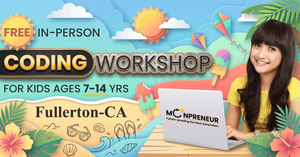 In-Person Free Coding Workshop For Kids at Fullerton, CA (7-14 yrs)