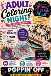 🍦🎨 ADULT COLORING NIGHT @ POPPIN' OFF: SCOOPS & STROKES EDITION! 🎨🍦