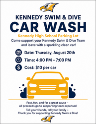 Car Wash Fundraiser to support Kennedy Boys and Girls Swim and Dive