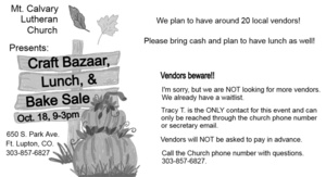 Church Craft Bazaar, Lunch, & Bake Sale
