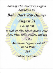Baby Back Rib dinner hosted by the Sons of The American Legion Squadron 82