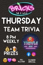 Bricks Pub and Grub Thursday Team Trivia Night