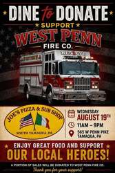 DINE TO DONATE to Support West Penn Fire Company at Joe's Pizza & Sub Shop